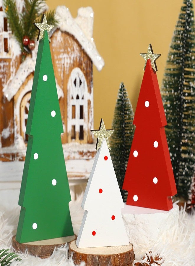 FINDRICH Christmas Decorations Indoor, 3PCS Christmas Trees Decorations Table Shelf Decor Wooden Sign Centerpieces with Glitter Star for Home Office Mantel Tabletop Fireplace Party Decor - Image 1